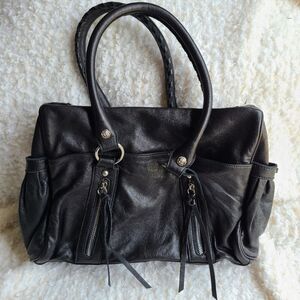 Rough Roses Soft Black Leather Satchel‎